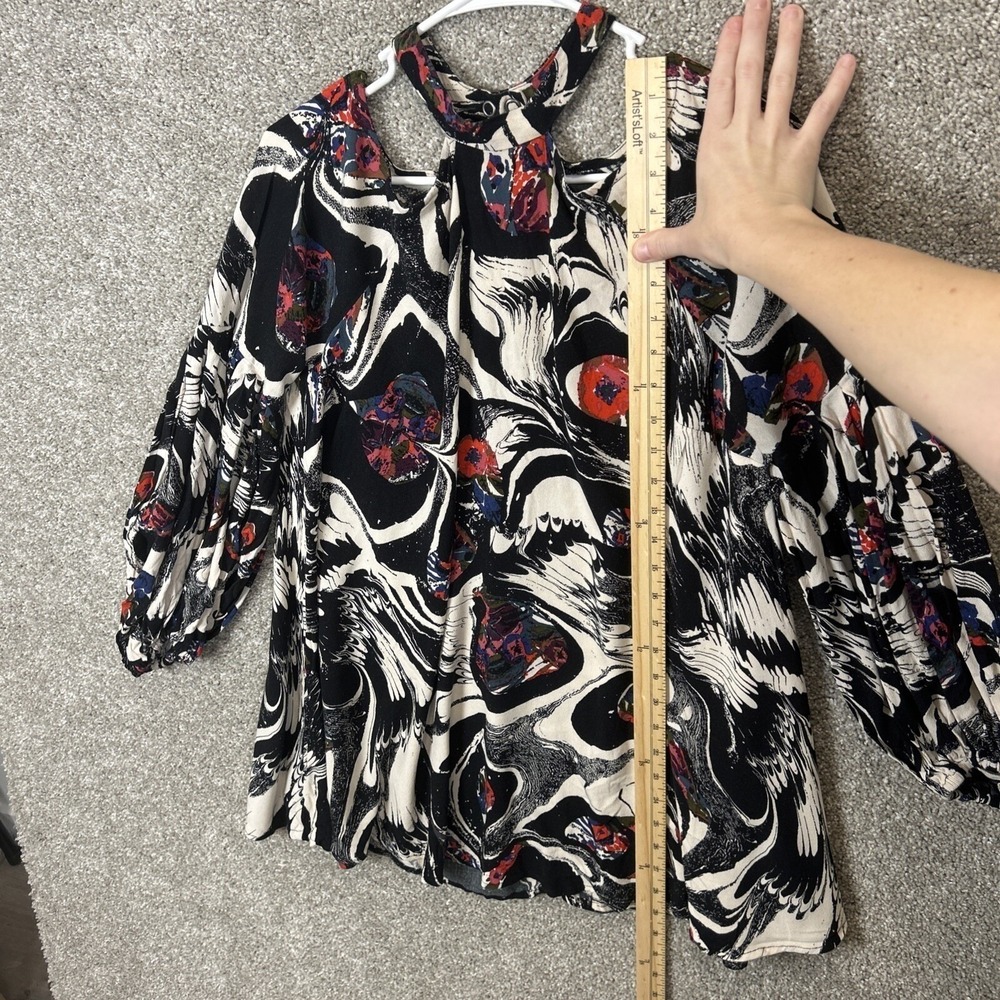 Free‎ People Womens Cold Shoulder Tunic Top Abstract Floral Black Red Small - Picture 5 of 10